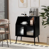 Goplus Casual Black Wood China Cabinet with Wine Storage