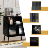 Goplus Casual Black Wood China Cabinet with Wine Storage