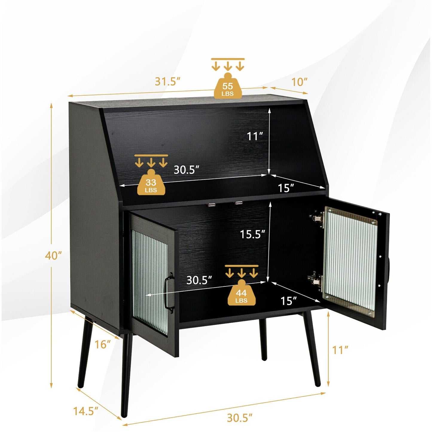 Goplus Casual Black Wood China Cabinet with Wine Storage