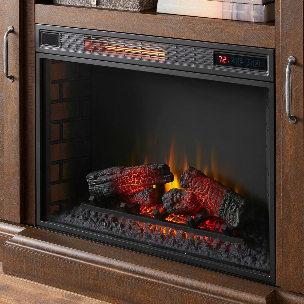 Chastain 68 in. Freestanding Media Console Electric Fireplace TV Stand with Sliding Bar Door in Rustic Walnut - Super Arbor