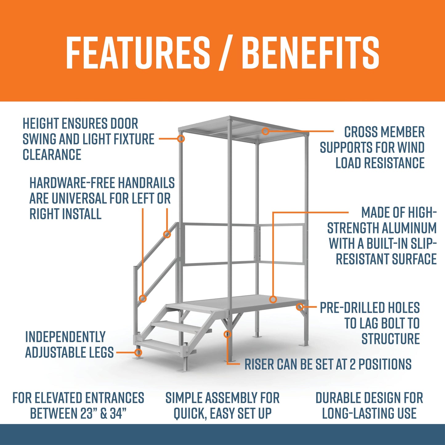 EZ-ACCESS FORTRESS 23 in to 34 in H OSHA Compliant Aluminum 3-Riser Stair System with Platform and Canopy