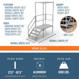 EZ-ACCESS FORTRESS 27.5 in to 42.5 in H OSHA Compliant Aluminum 4-Riser Stair System with Platform and Canopy
