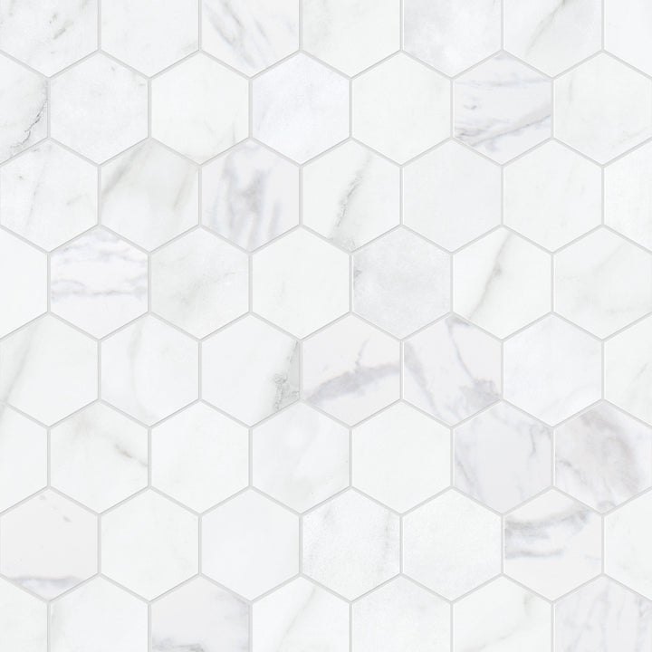 Satori Regent Carrara 12-in x 12-in Matte Porcelain Marble Look Hexagon Mosaic Floor and Wall Tile (0.93-sq. ft/ Piece)