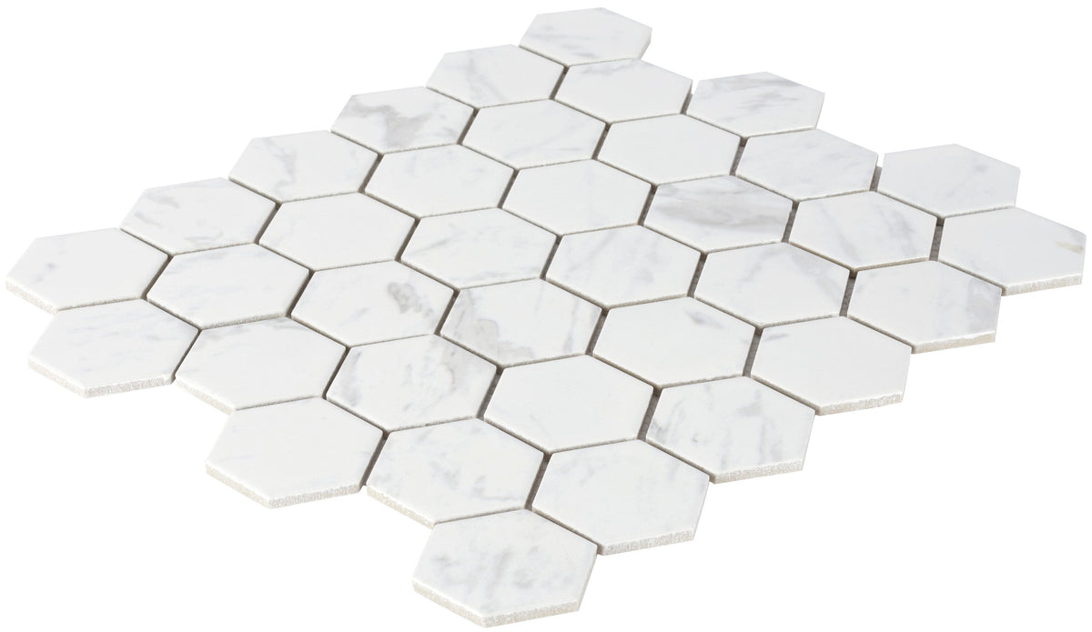 Satori Regent Carrara 12-in x 12-in Matte Porcelain Hexagon Marble-Look Floor and Wall Mosaic Tile (0.93-sq ft per Piece)