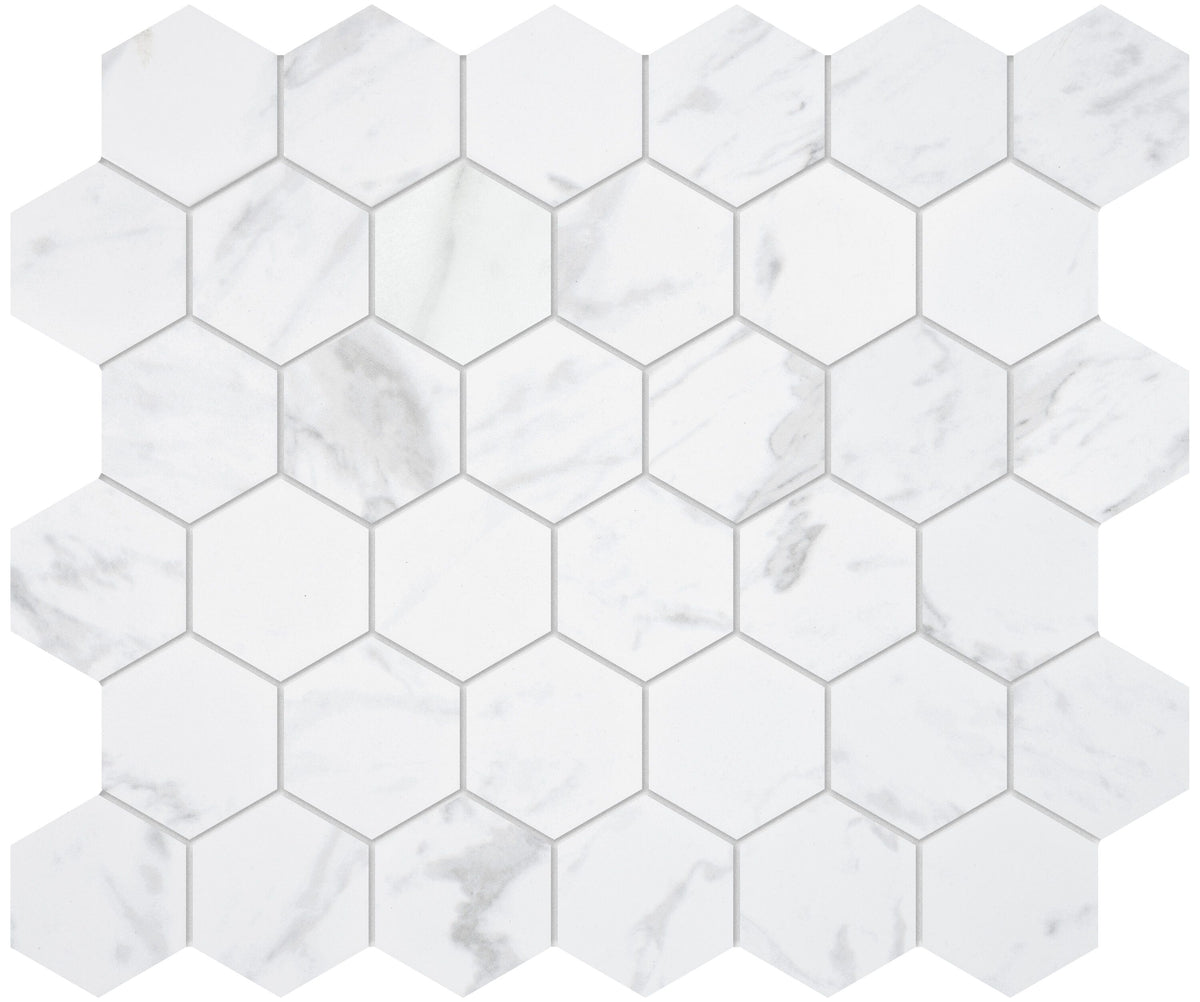 Satori Regent Carrara 12-in x 12-in Matte Porcelain Hexagon Marble-Look Floor and Wall Mosaic Tile (0.93-sq ft per Piece)