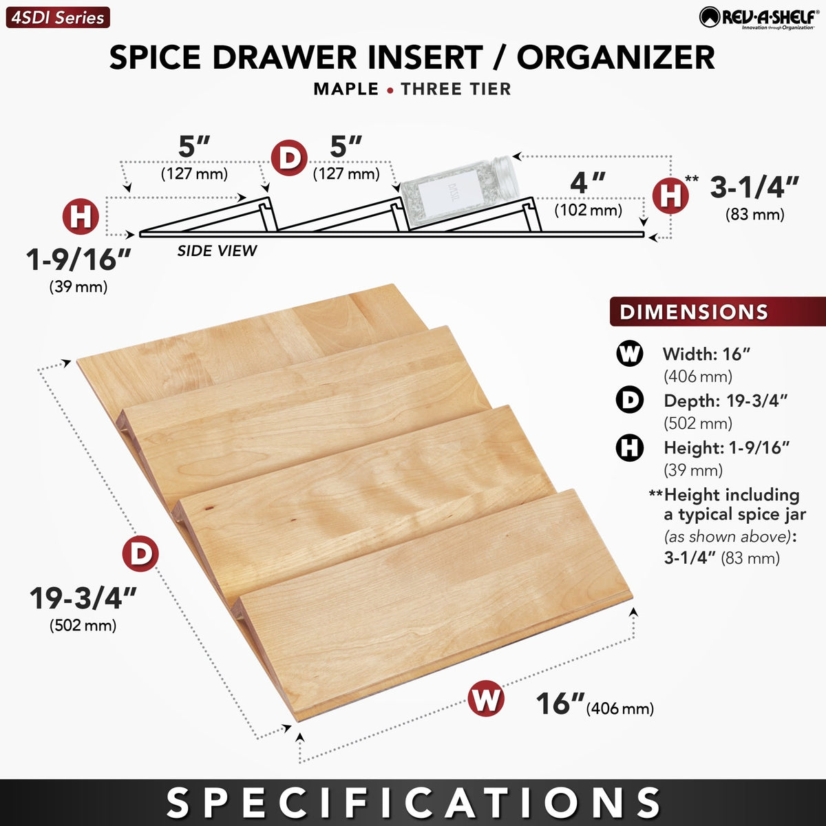 Rev-A-Shelf 19.75 in. x 16 in. Wood Multi-Use Insert Drawer Organizer