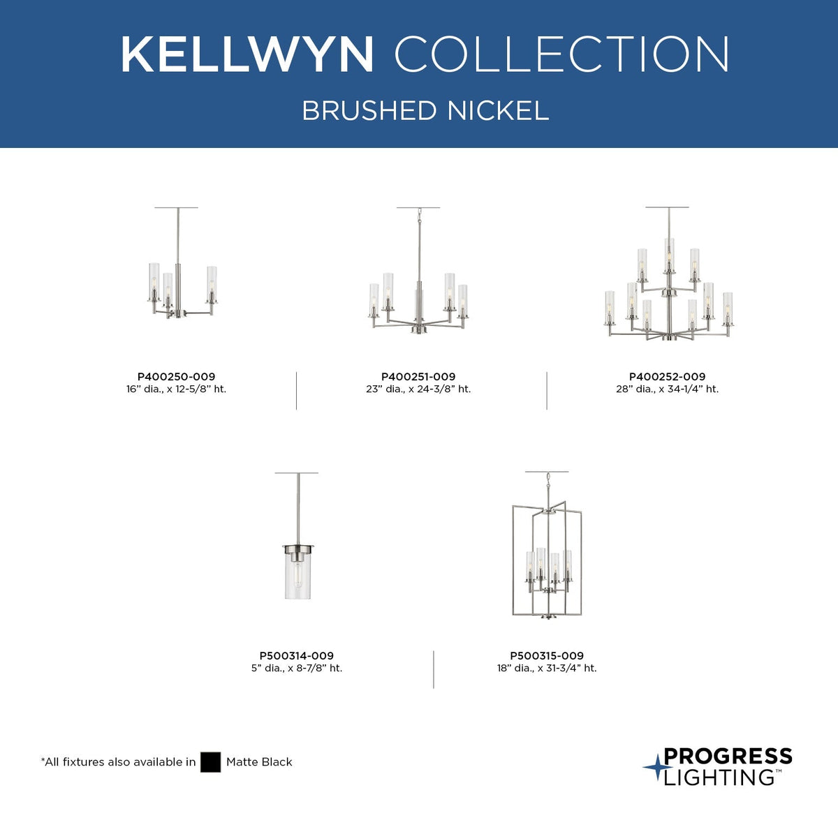 Progress Lighting Kellwyn 4-Light Brushed Nickel Transitional Clear Glass Lantern Medium Hanging Pendant Light