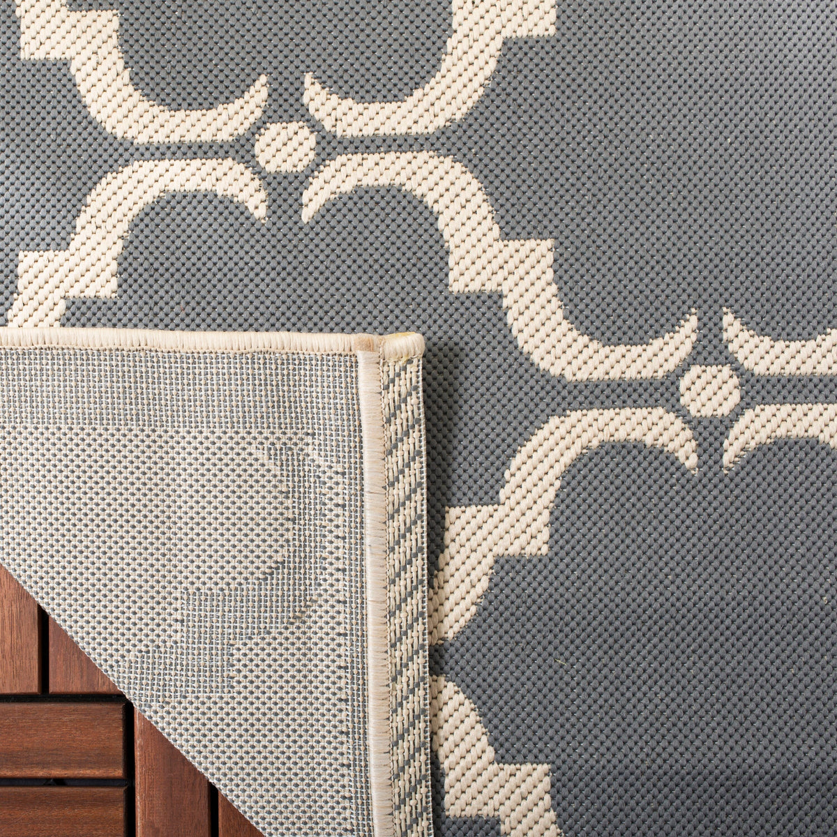 Safavieh Courtyard Aldo 2 x 12 Anthracite/Beige Indoor/Outdoor Trellis Coastal Runner