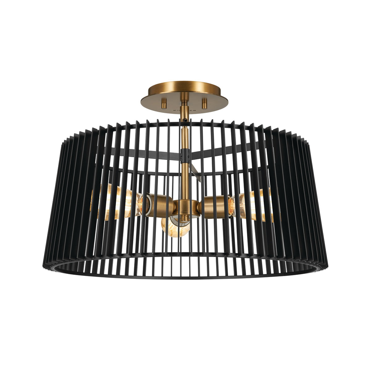 Kichler Linara 3-Light Black Mid-century Drum Medium Hanging Convertible Pendant/semi-flush