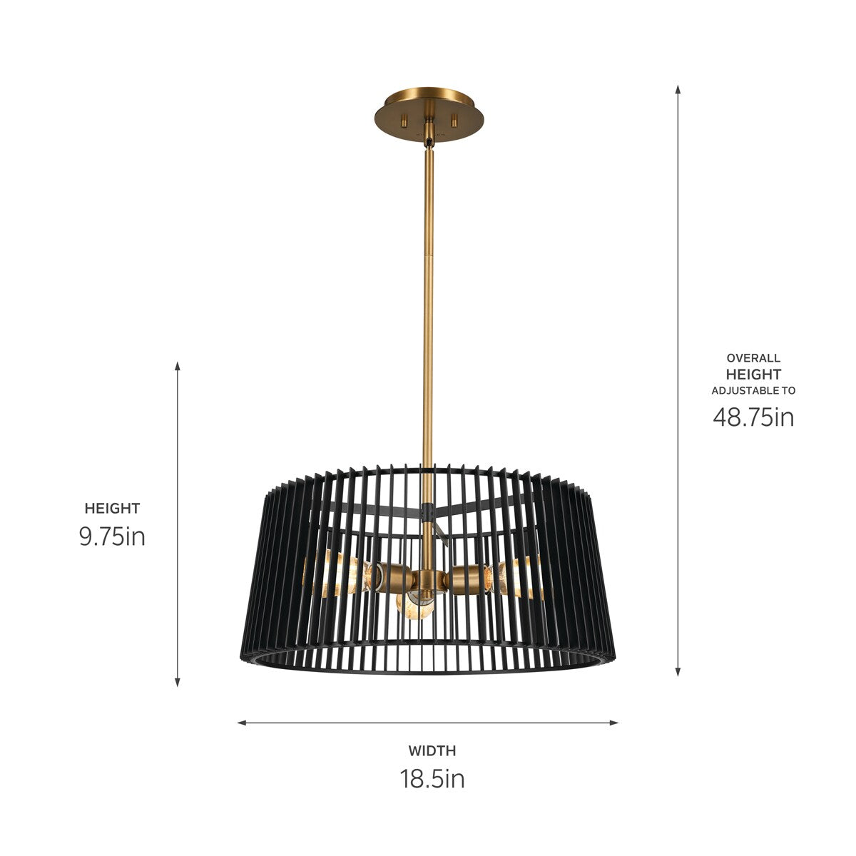 Kichler Linara 3-Light Black Mid-century Drum Medium Hanging Convertible Pendant/semi-flush