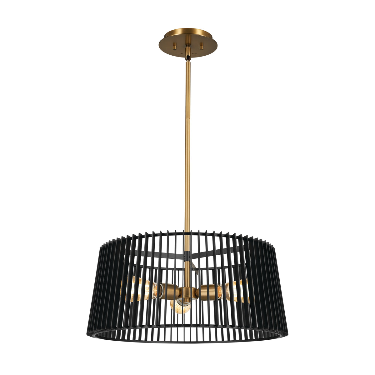 Kichler Linara 3-Light Black Mid-century Drum Medium Hanging Convertible Pendant/semi-flush