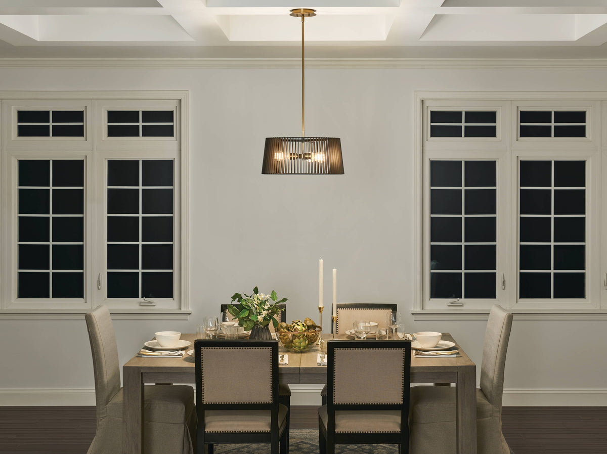 Kichler Linara 3-Light Black Mid-century Drum Medium Hanging Convertible Pendant/semi-flush
