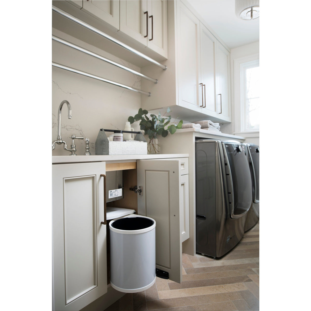 Rev-A-Shelf 6-Quart Plastic Pivot/Pull-Out Trash Can – White