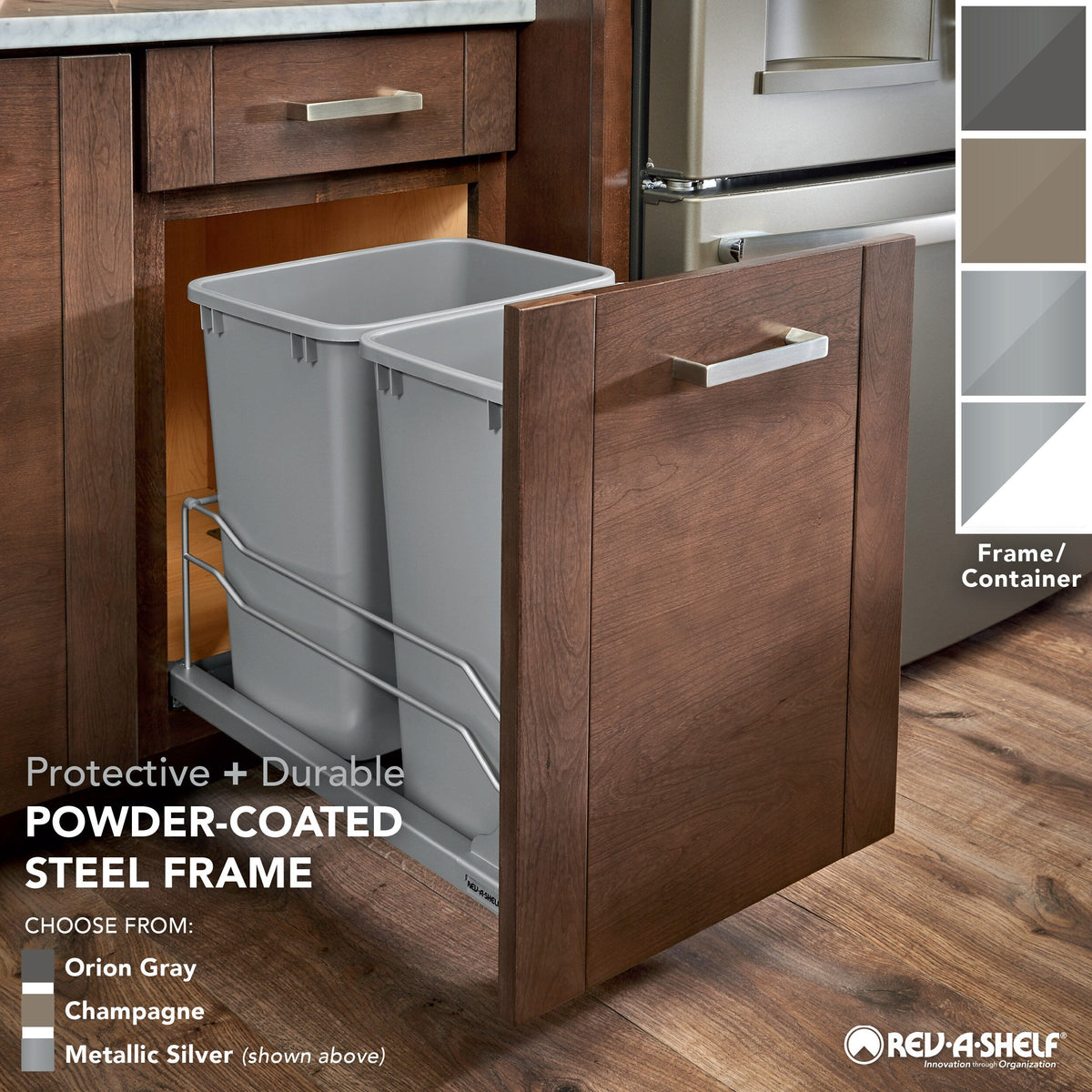 Rev-A-Shelf 35-Quart Soft-Close Double Pull-Out Trash Can, 14.38-in W x 22.25-in D x 19-in H