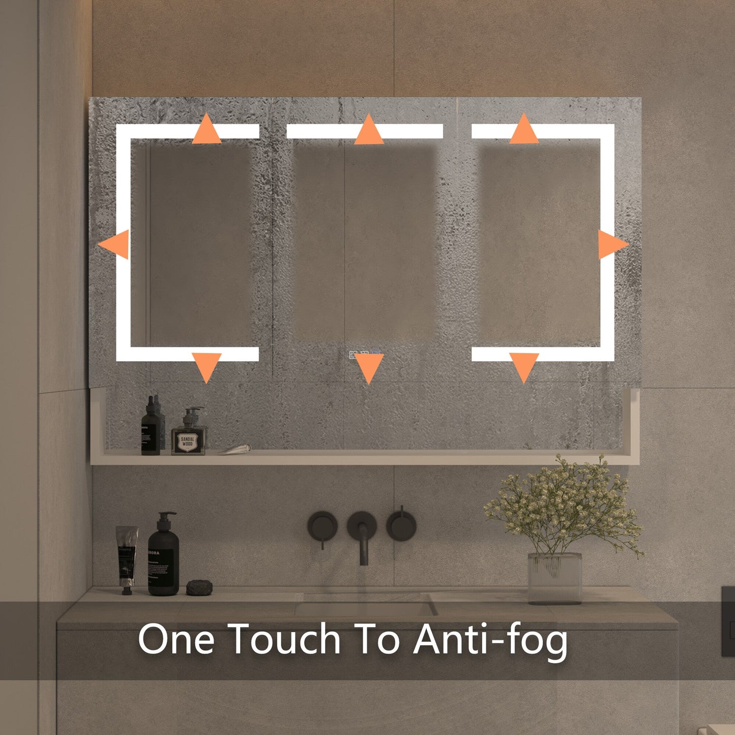 Forclover 48-in x 32-in Lighted LED Fog Free Surface/Recessed Mount Alminum Mirrored Soft Close Medicine Cabinet