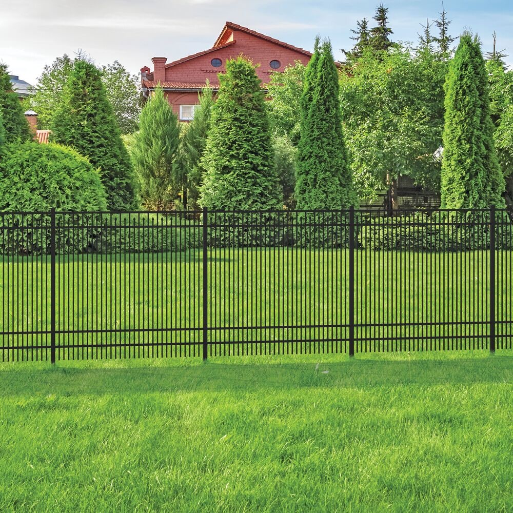 Freedom New Haven 9-ft H x 2-in W Black Aluminum Spaced Picket Flat-top Decorative Line Fence Post
