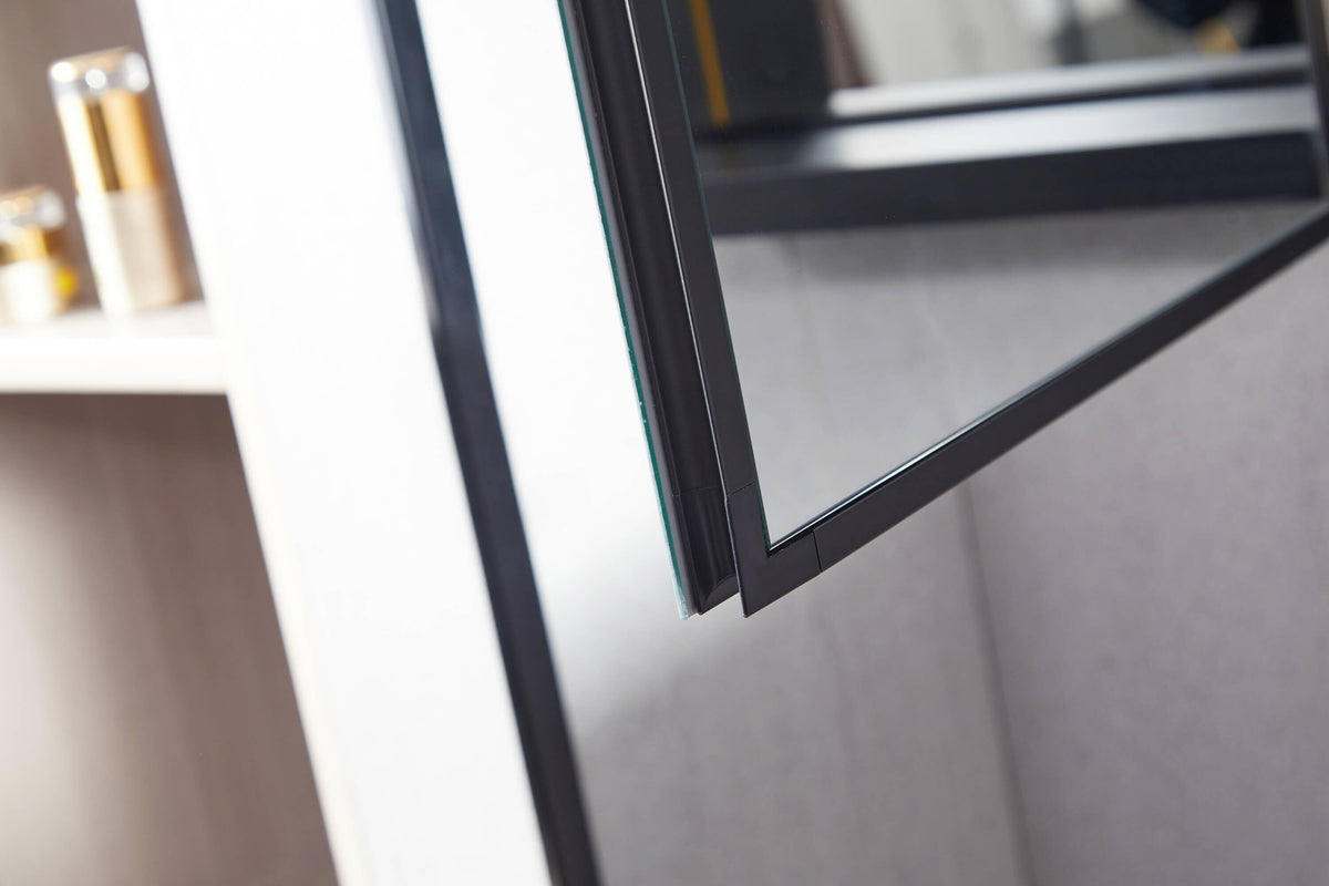 WELLFOR KAIF 16-in x 20-in Surface/Recessed Mount Black Mirrored Soft Close Medicine Cabinet