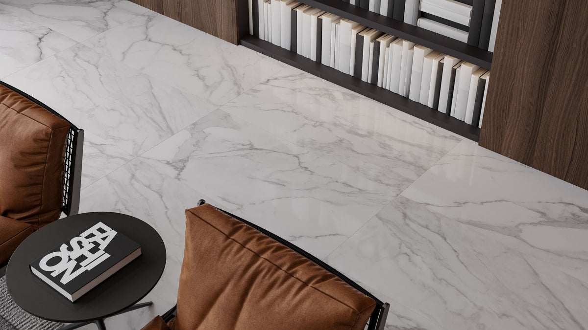 Satori 24-in x 48-in Marble Look Floor and Wall Tile, Polished Porcelain, Regent Statuario Abisso