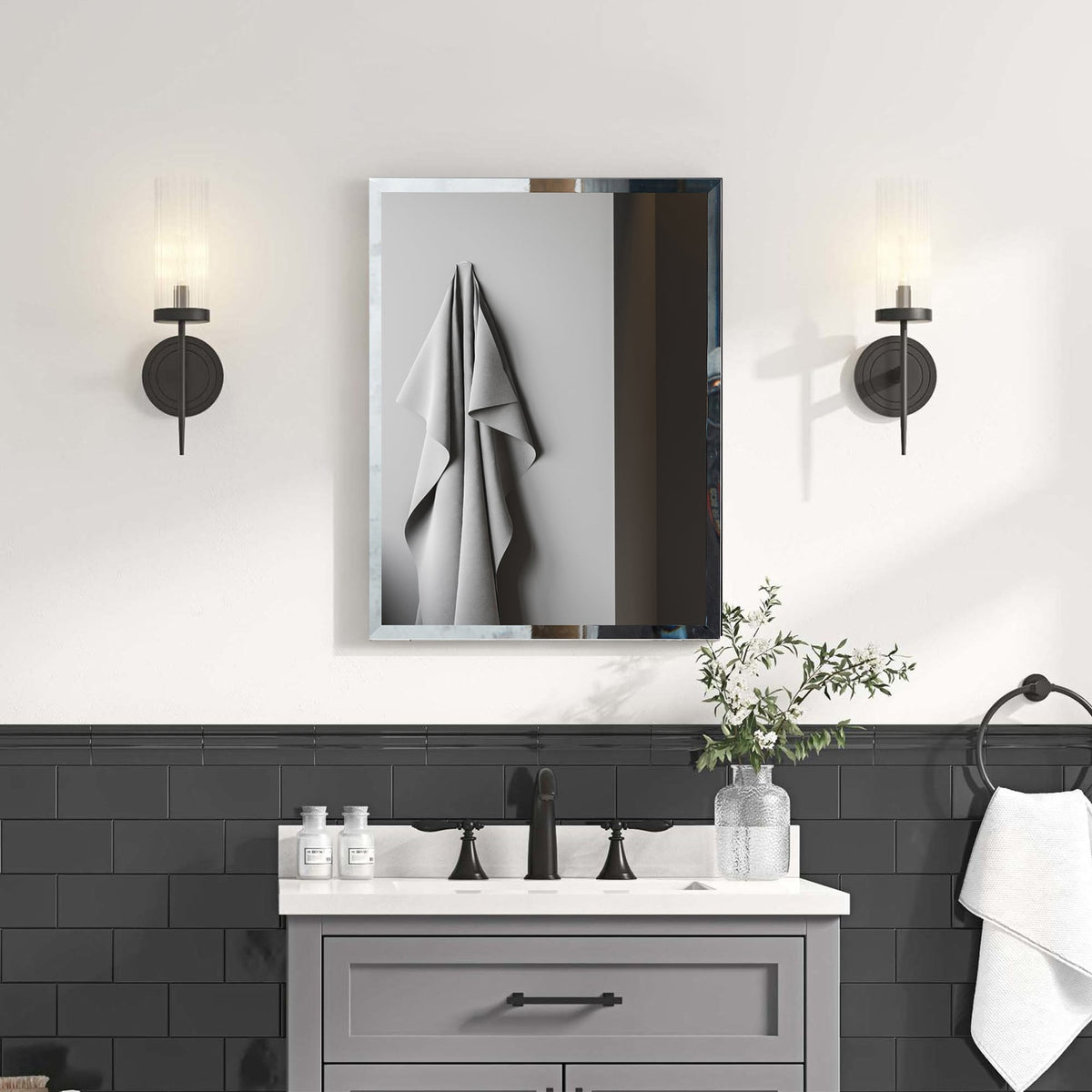 WELLFOR KAIF 16-in x 20-in Surface/Recessed Mount Aluminum Mirrored Soft Close Medicine Cabinet