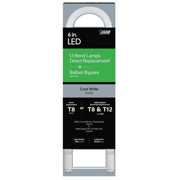 Feit Electric 6 in. 15-Watt T8 32W/ T12 40W Equivalen Cool White (4100K) G13 U-Bend Linear LED Tube Light Bulb (12-Pack)
