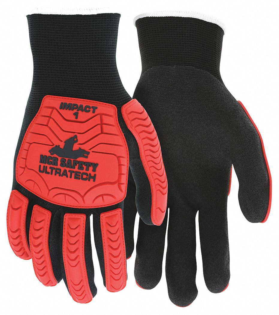 MCR SAFETY UltraTech Coated Nitrile Gloves - Impact-Resistant, ANSI Abrasion Level 3, 12 Pack