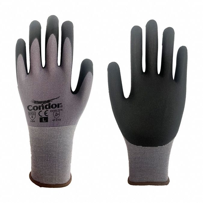 CONDOR Nitrile Coated Knit Gloves, ANSI Abrasion Level 4, Size Large