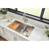Tight Radius Undermount 16-Gauge Stainless Steel 33 in. Double Bowl 50/50 Ledge Workstation Kitchen Sink - Super Arbor