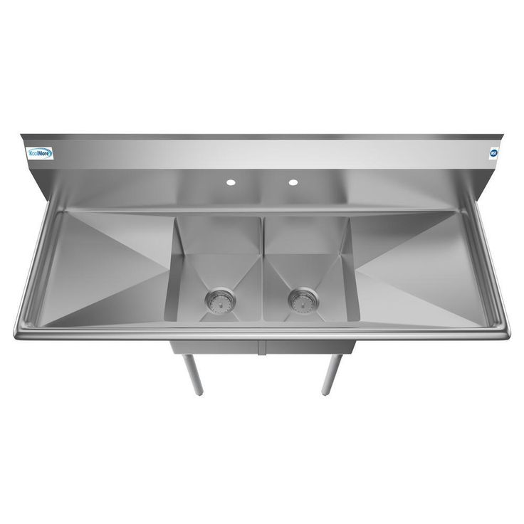 Freestanding Stainless Steel 56 in. 2-Hole Double Bowl Commercial Kitchen Sink