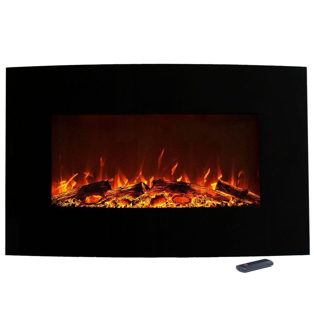 36 in. Curved Color Changing Electric Fireplace Wall Mount Floor Stand in Black - Super Arbor