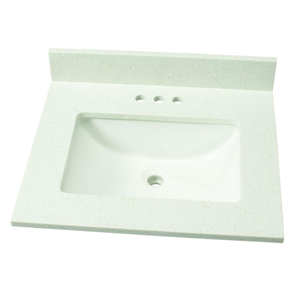 49 in. W Engineered Stone Single Vanity Top in Sparkling White with White Sink - Super Arbor