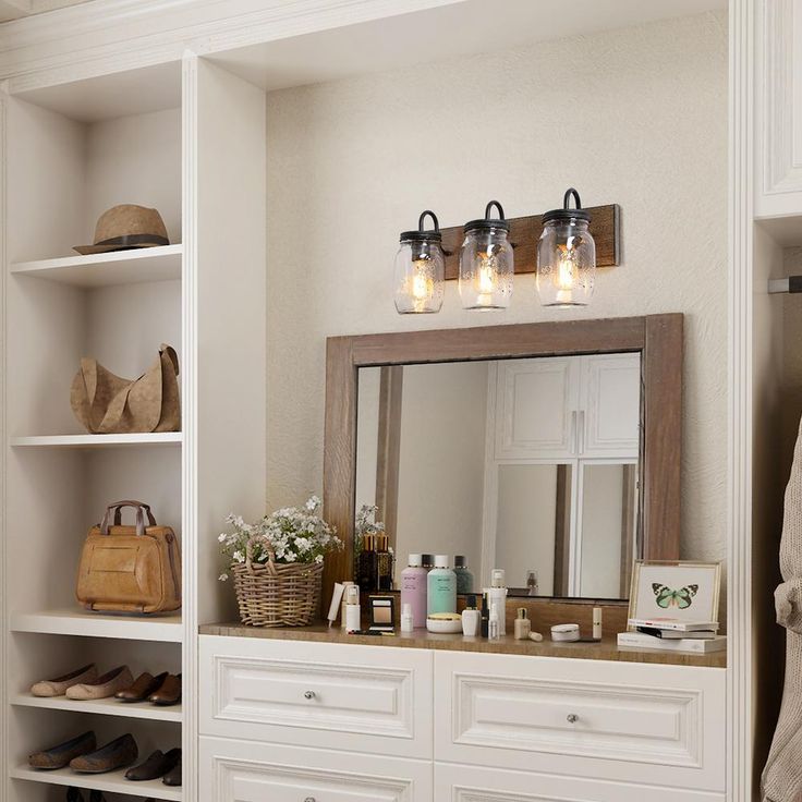 Vanity Araphi 3-Light Black Modern Farmhouse Metal Bathroom Wall Sconce with Walnut Wood Accents LED Compatible