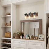 Vanity Araphi 3-Light Black Modern Farmhouse Metal Bathroom Wall Sconce with Walnut Wood Accents LED Compatible