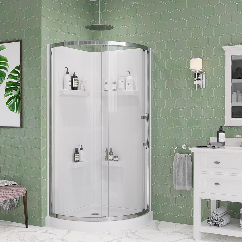 Maia 32 in. x 79.50 in. Corner Drain Corner Shower Kit in Clear and Chrome - Super Arbor