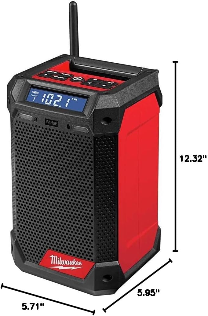 Milwaukee M12 12V Lithium-Ion Cordless Bluetooth/AM/FM Jobsite Radio + CP HIGH OUTPUT 2.5Ah Battery Pack