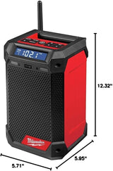 Milwaukee M12 12V Lithium-Ion Cordless Bluetooth/AM/FM Jobsite Radio + CP HIGH OUTPUT 2.5Ah Battery Pack