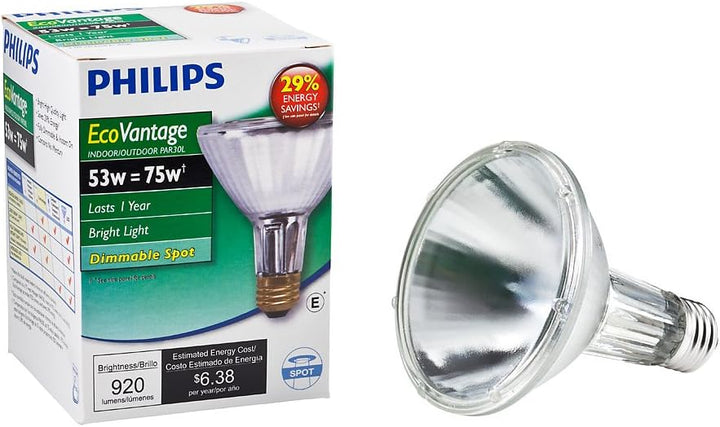 Philips 53-Watt Equivalent Halogen PAR30L Dimmable Spotlight Bulb, 10° Beam, 920 Lumens, Soft White (2900K)