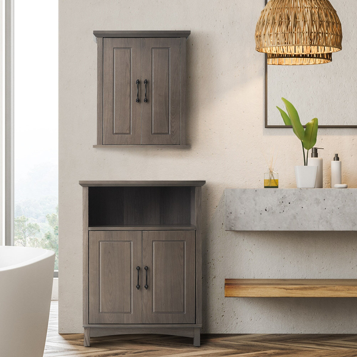 Teamson Home Russell 26-in x 34.25-in x 13-in Brown Freestanding Linen Cabinet