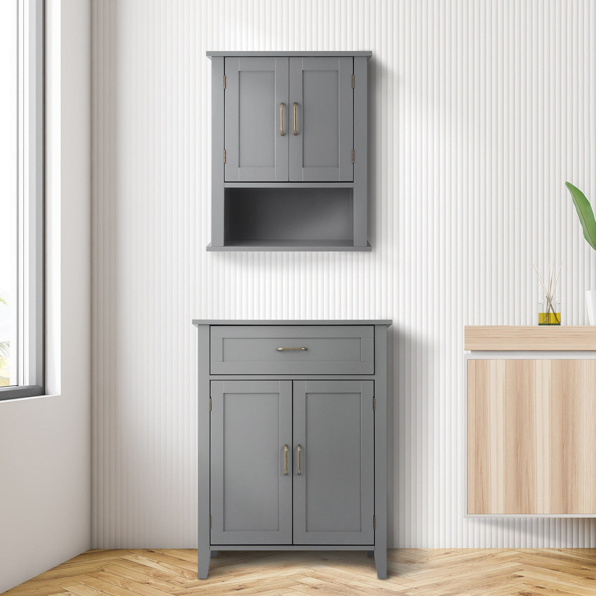 Teamson Home Mercer 26-in x 33.75-in x 13-in Gray Freestanding Linen Cabinet