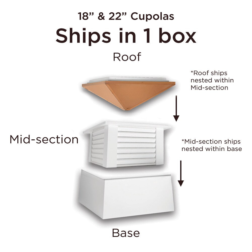 Good Directions Manchester Cupola with Copper Eagle Weathervane, 18-in x 49-in, White Vinyl with Copper Roof