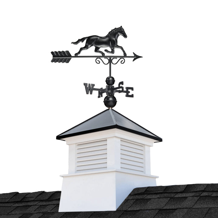 Good Directions Manchester 18-in x 46-in Vinyl Cupola with Black Aluminum Roof and Black Horse Weathervane