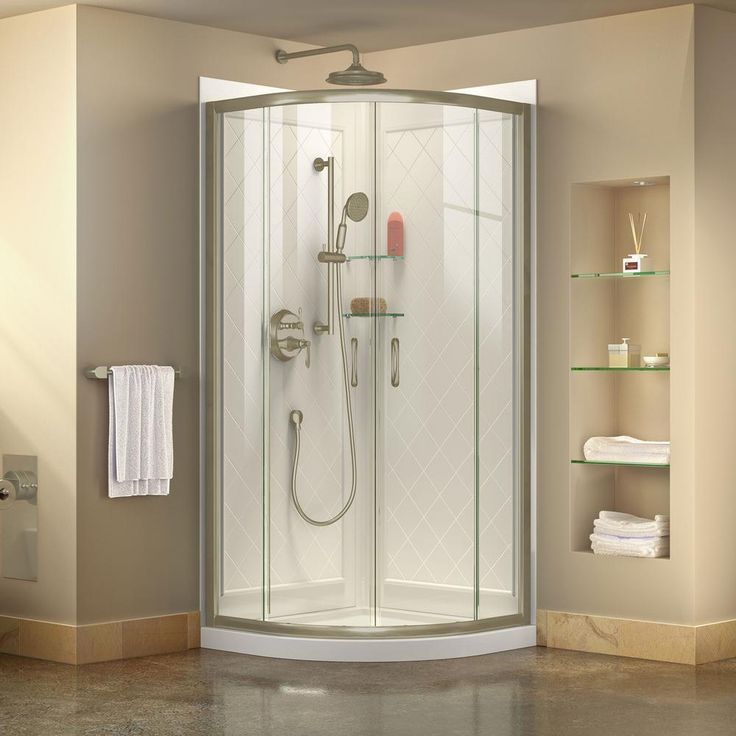 Prime 36 in. x 76-3/4 in. Semi-Frameless Corner Sliding Shower Enclosure in Brushed Nickel with Base and Backwalls