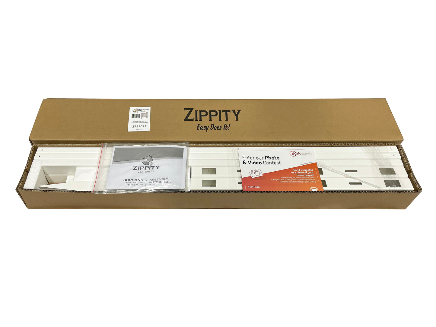 Zippity Outdoor Products 3.5-ft H x 5-ft W White Vinyl Dog Ear No-dig Fence Gate (Unassembled)