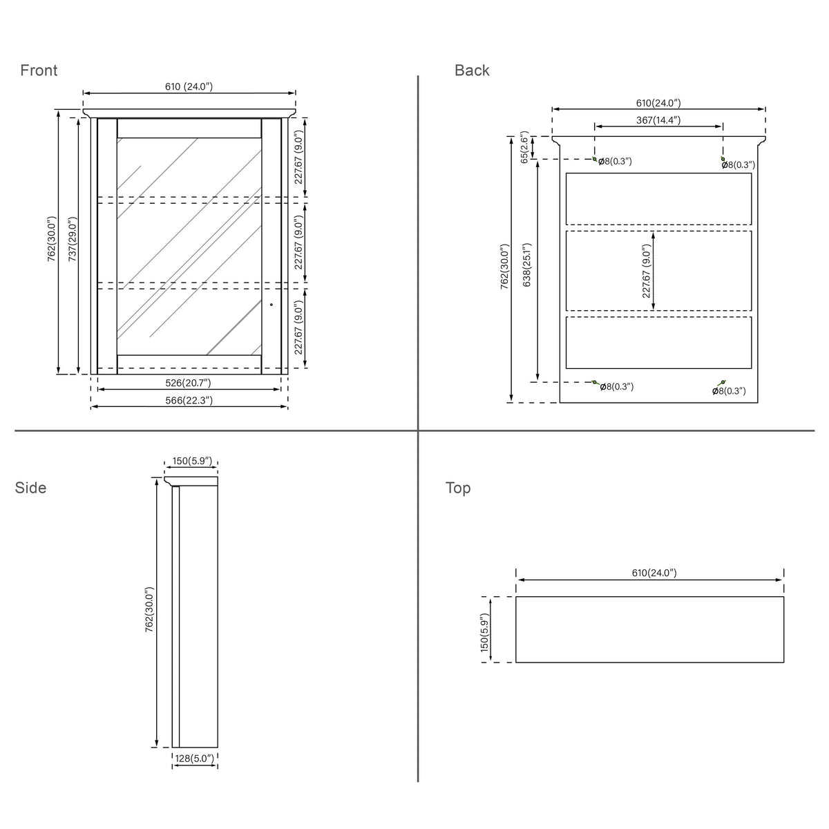 WELLFOR Solid Wood 24-in x 30-in Surface Mount White Mirrored Soft Close Medicine Cabinet