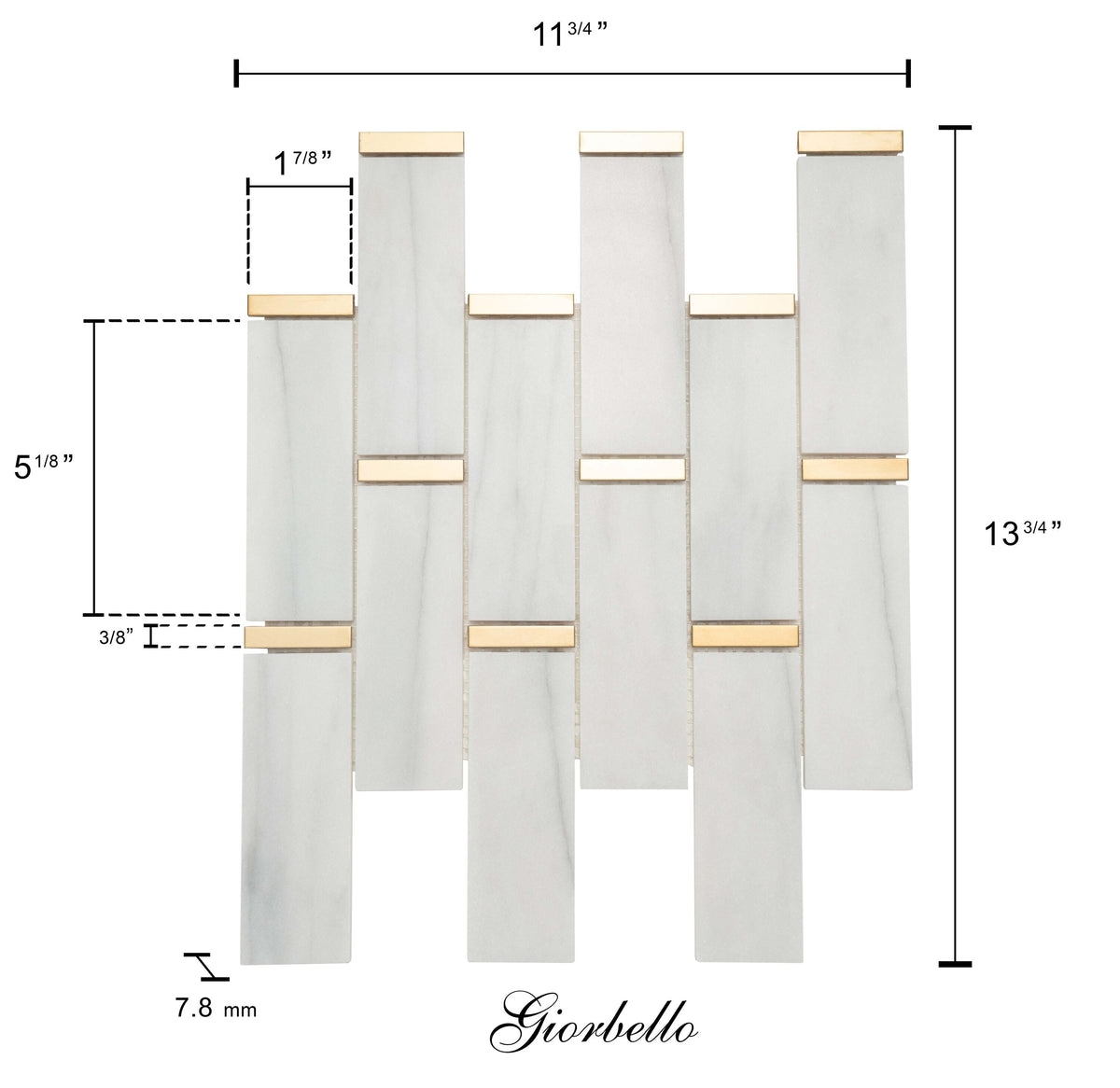 Giorbello (Sample) Marble and Mosaic White and Gray 2-in x 10-in Polished Marble Brick Marble Look Tile