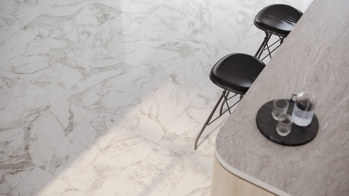 Satori Bianco Palazzo 12-in x 24-in Polished Porcelain Marble Look Floor and Wall Tile (1.94-sq. ft/ Piece)