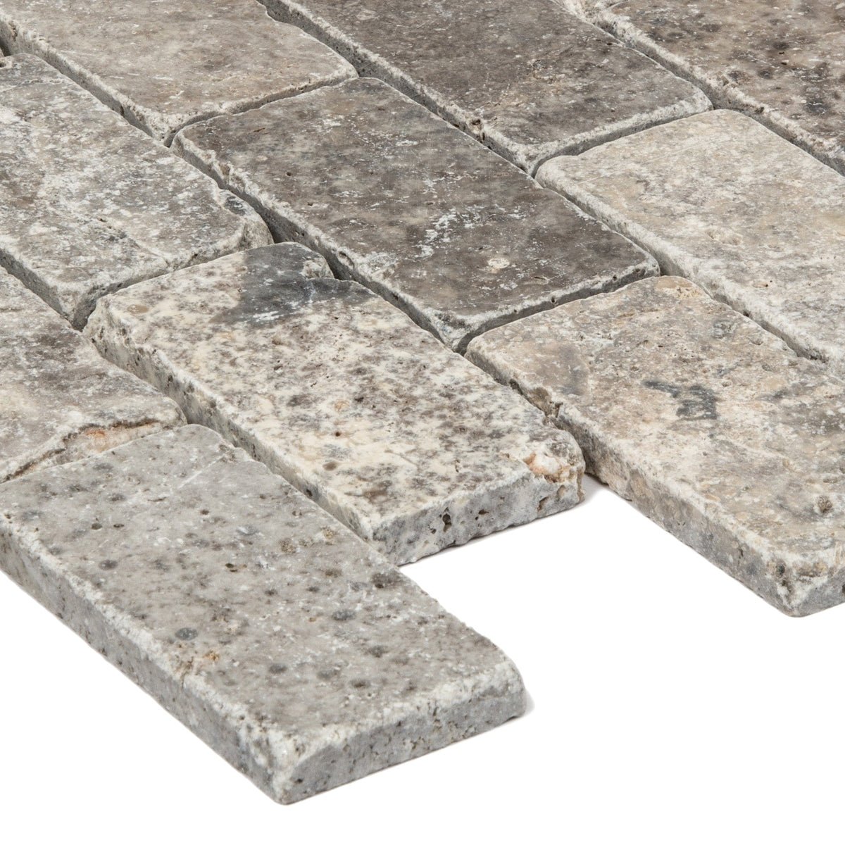 Satori Silver Crescent 12-in x 12-in Tumbled Natural Stone Travertine Brick Subway Wall Tile