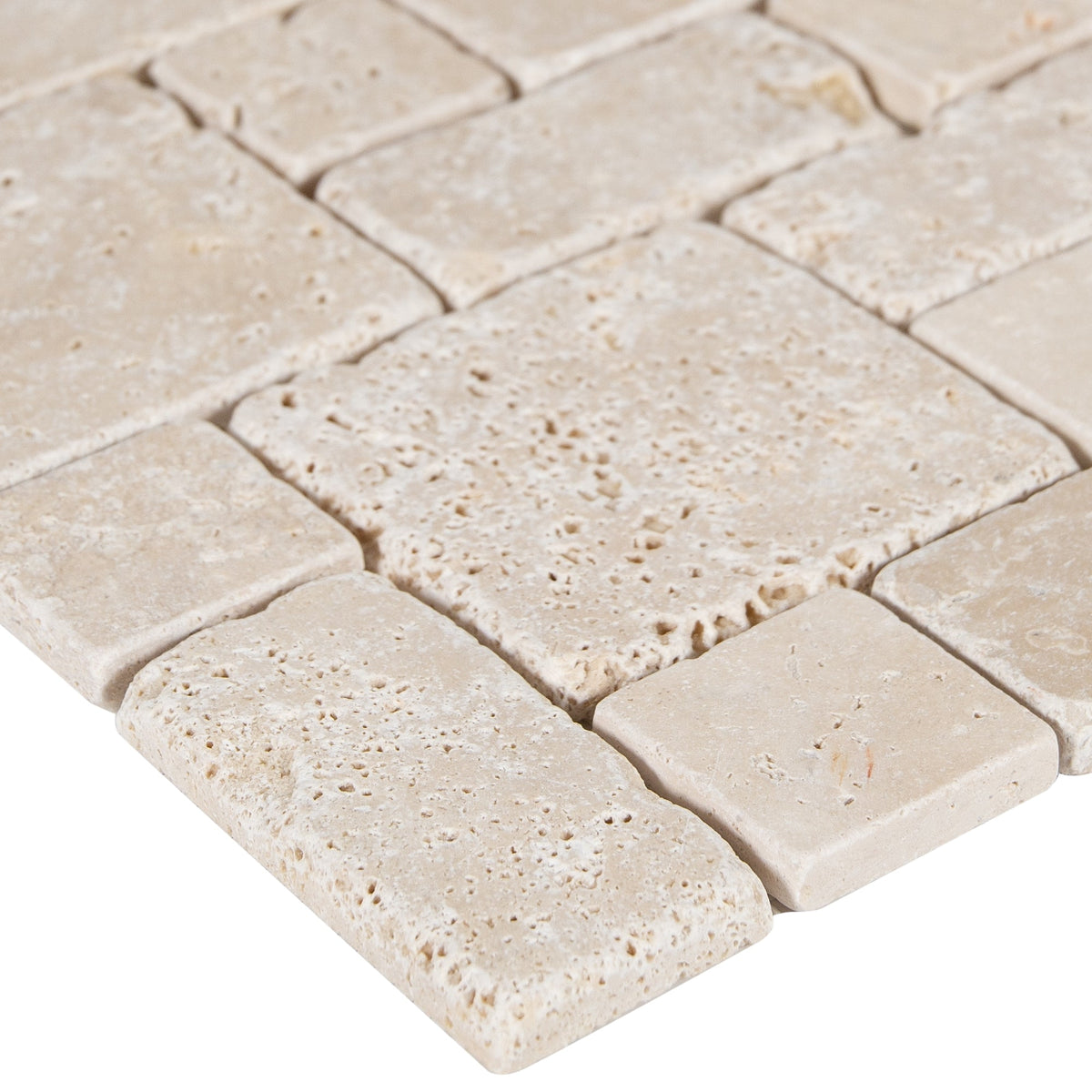 Satori Ivory 12-in x 12-in Honed Natural Stone Travertine Mosaic Floor and Wall Tile (1-sq ft Piece)