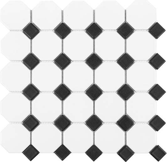 Satori Hudson Brilliant White and Black 12-in x 12-in Matte Porcelain Mosaic Floor and Wall Tile (0.91-sq. ft/ Piece)