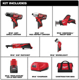 Milwaukee M12 12V Lithium-Ion Cordless Combo Kit (5-Tool) with Two 1.5Ah Batteries, Charger, Tool Bag + Hole Saw Set (28-Piece)