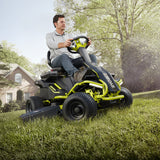 RYOBI 38 in. 75 Ah Battery Electric Rear Engine Riding Lawn Mower and Bagging Kit